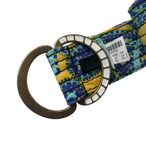 J. Crew Women’s Size S/M Blue, Yellow, Paisley Quilted Fabric Enamel Buckle Belt - Picture 2 of 9